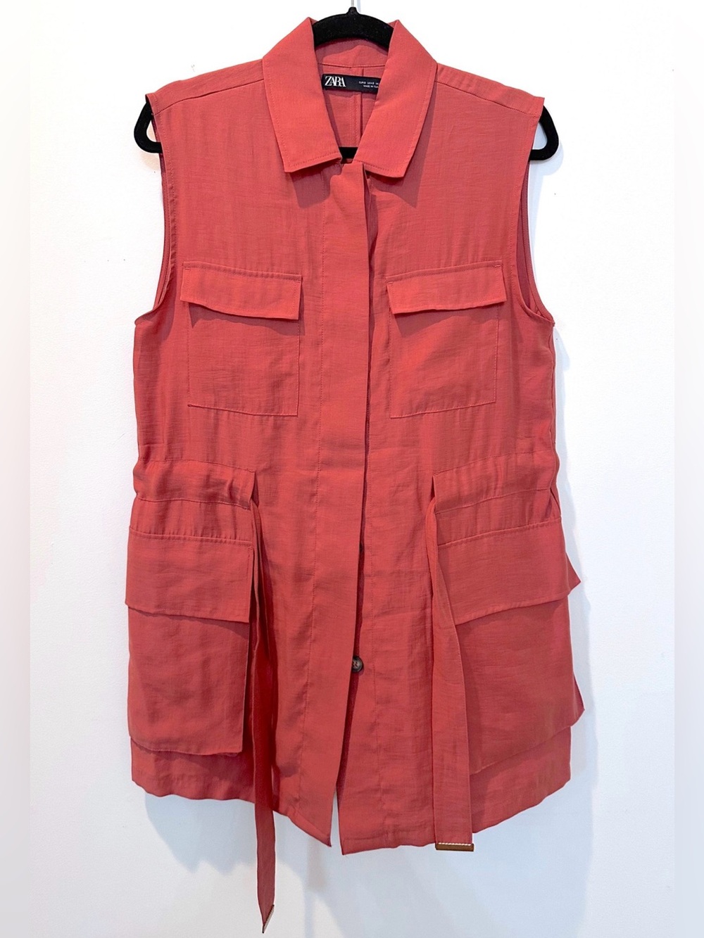 Zara Coral Sleeveless Utility Vest with Flap Pockets